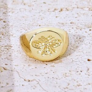 Bee Embossed Goldtone Signet Ring